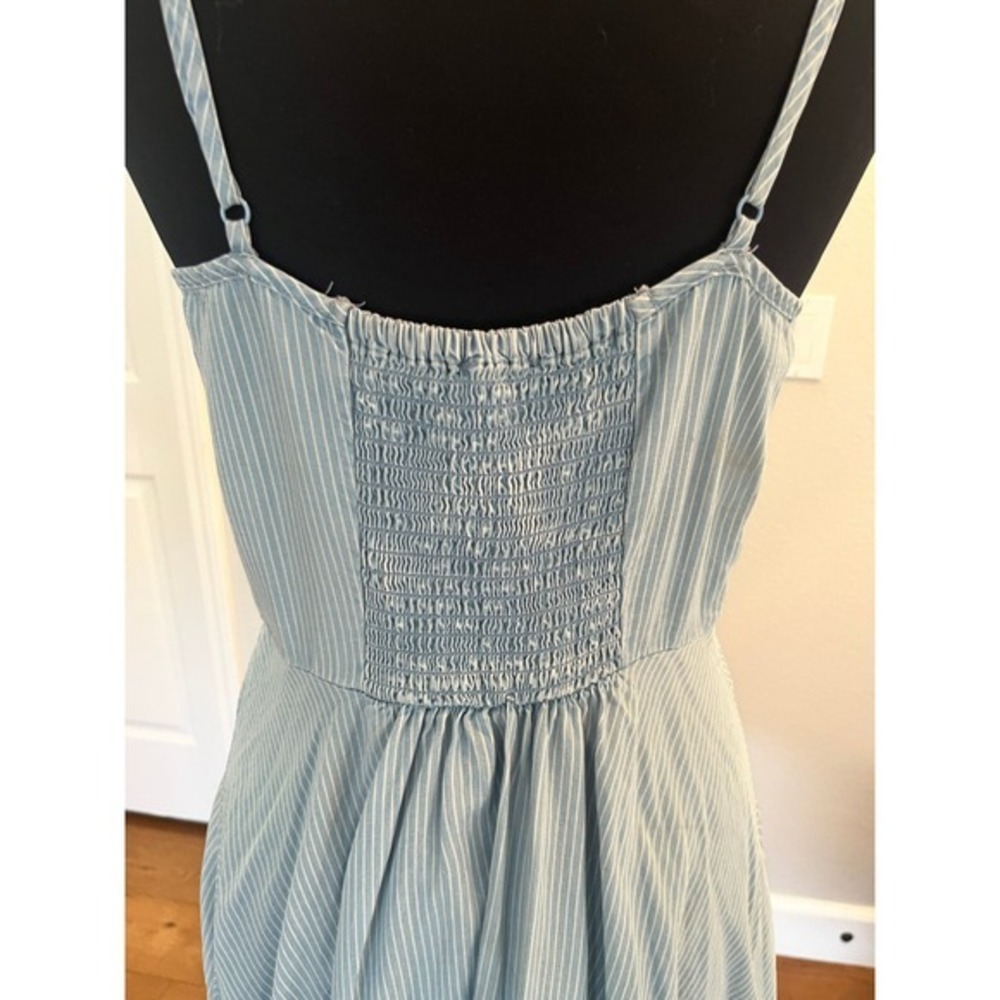 Striped Cami Sundress Light Blue White Smocked Back A Line Mini Summer Dress S - Picture 13 of 15